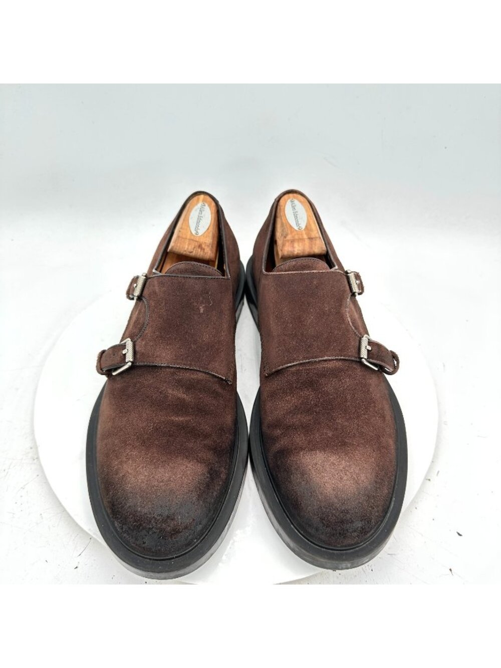 Gucci Men Size UK 9 US 9.5 Dark Brown Suede Double Monk Strap Dress Shoes